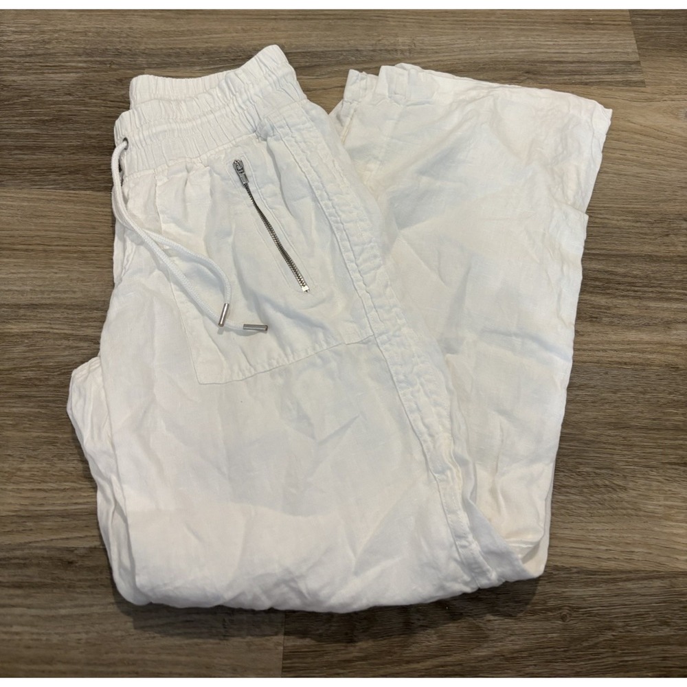 Athleta Womens 2 White Drawstring Cabo Linen Textured Wide Leg Pants Mid Rise